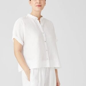 Eileen Fisher White Button-Up Top